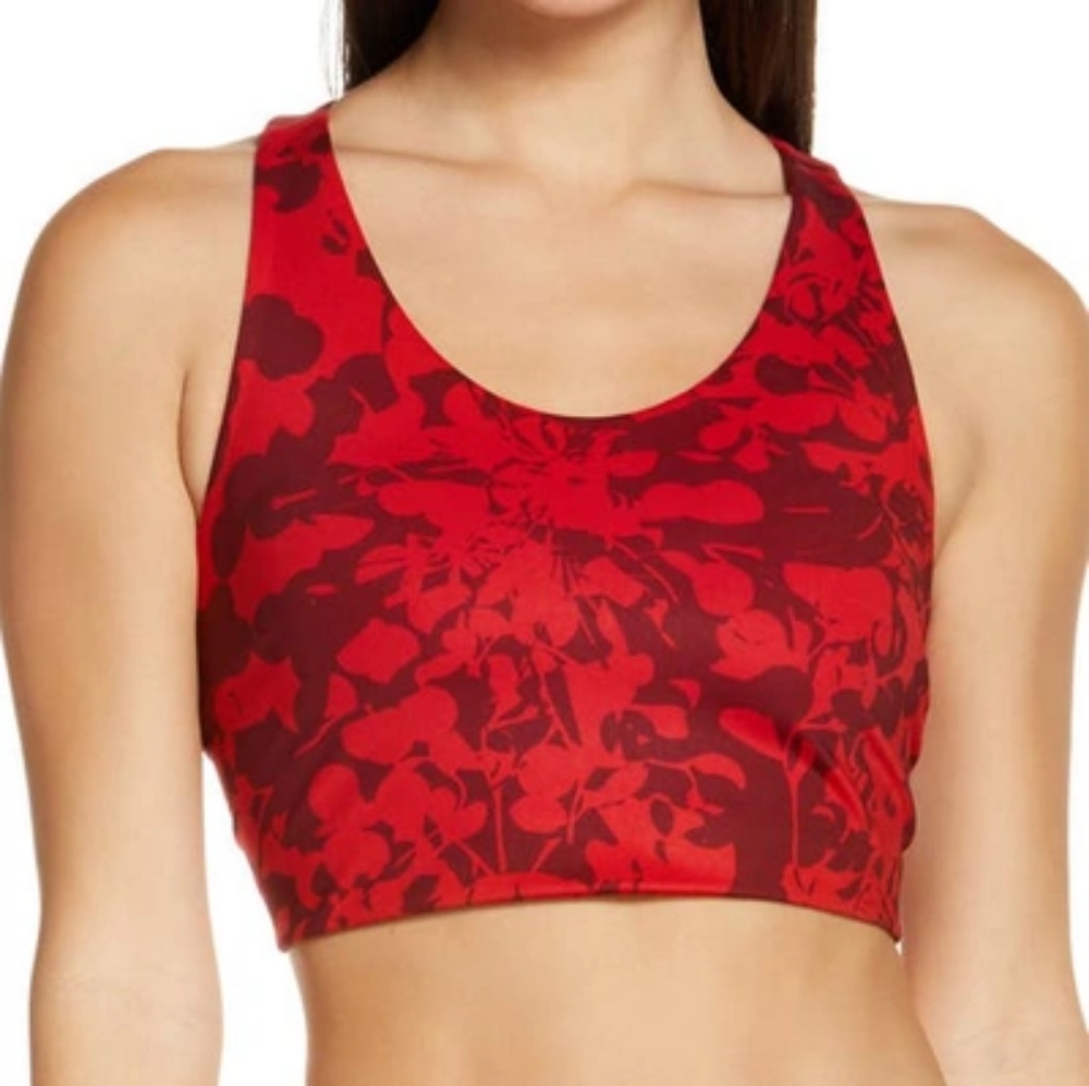 Zella Studio Lite Longline Sports Bra in Burgundy London Roisin Camo